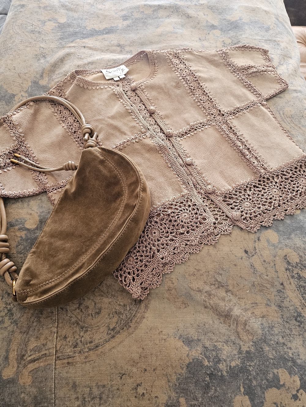 VTG Scully Suede Top 70s Via 90s Western Revival Sz. Med. Crochet Leather